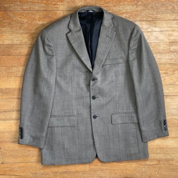 Vintage Mens Wool Blend Blazer Size 40R 1990s Beige/Black Sport Coat Suit Jacket
